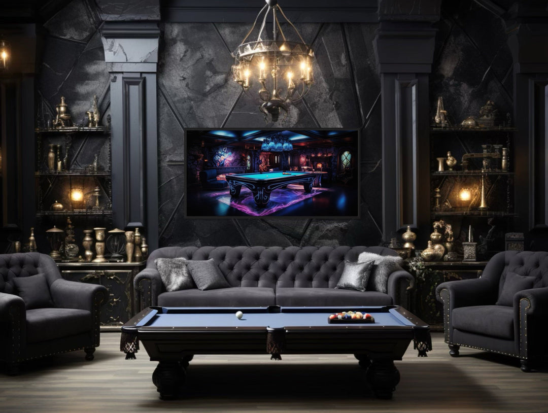 Billiards Neon Colors Pool Game Room Framed Canvas Wall Art