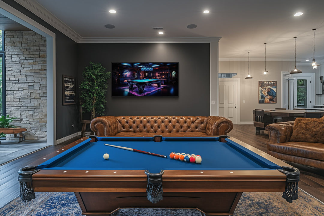 Billiards Neon Wall Art - Vibrant Pool Game Room Art | Framed Canvas Print