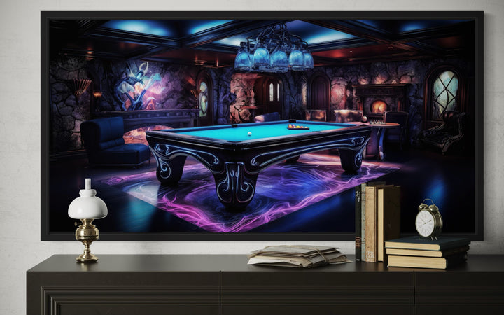 Billiards Neon Wall Art - Vibrant Pool Game Room Art | Framed Canvas Print