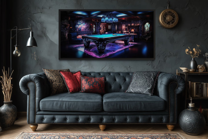 Billiards Neon Wall Art - Vibrant Pool Game Room Art | Framed Canvas Print