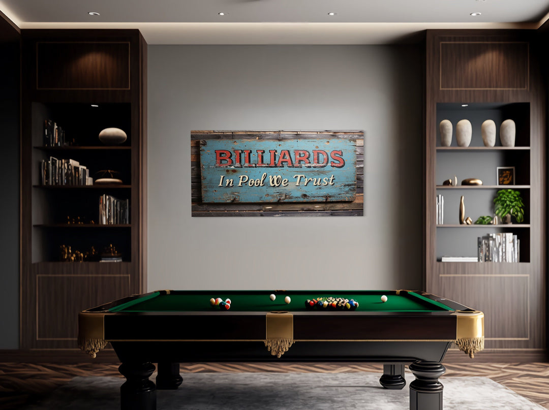 Billiards Room Decor In Pool We Trust Vintage Sign Canvas Wall Art