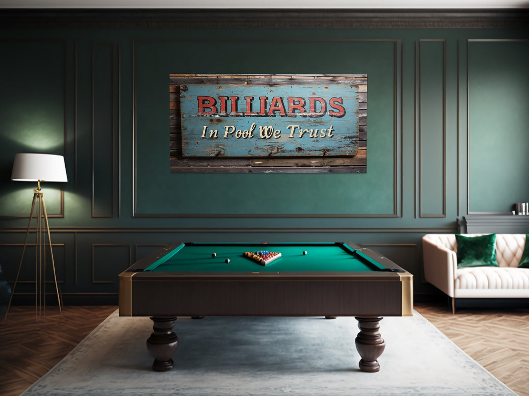 Billiards Room Decor In Pool We Trust Vintage Sign Canvas Wall Art