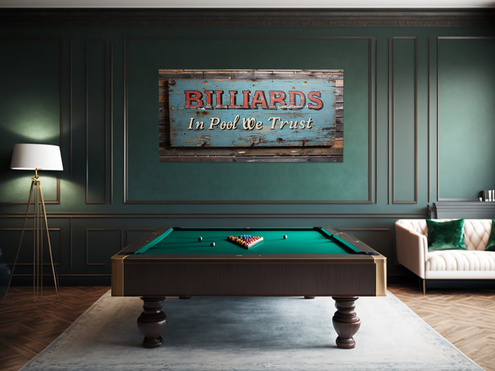 Billiards Room Decor In Pool We Trust Vintage Sign Canvas Wall Art