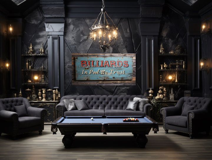 Billiards Room Decor In Pool We Trust Vintage Sign Canvas Wall Art