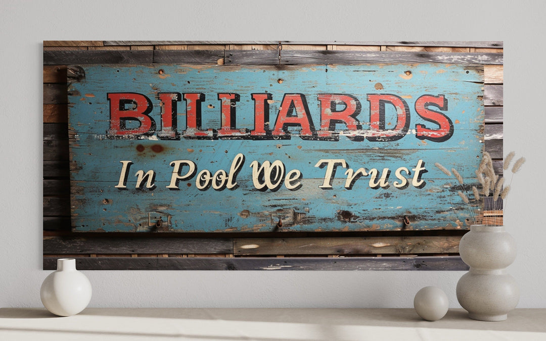 Billiards Room Decor In Pool We Trust Vintage Sign Canvas Wall Art