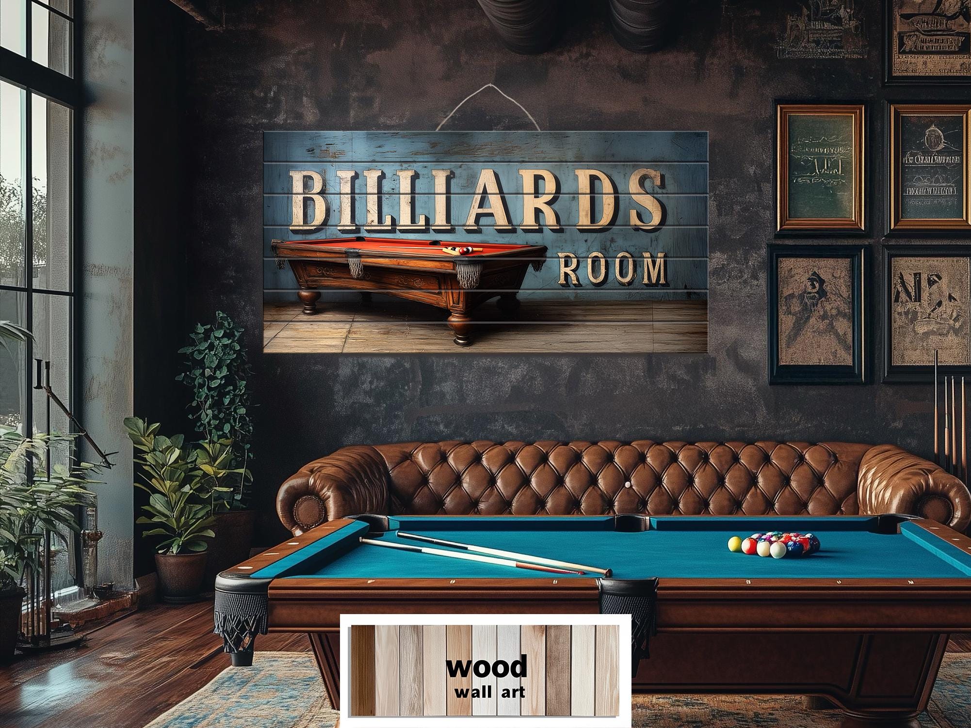 Billiards Room Sign: Distressed Wood Wall Art for Man Caves – Wall
