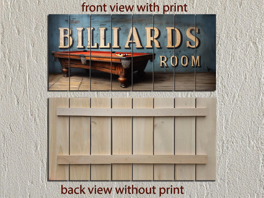 Billiards Room Sign Distressed Wood Wall Art