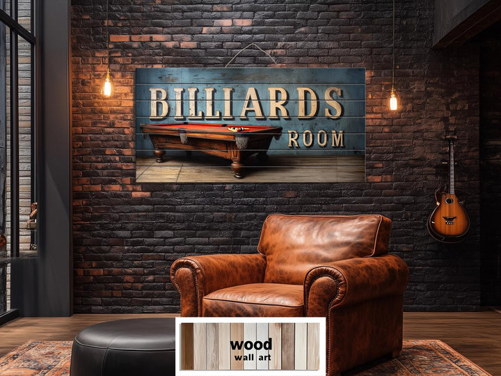 Billiards Room Sign Distressed Wood Wall Art