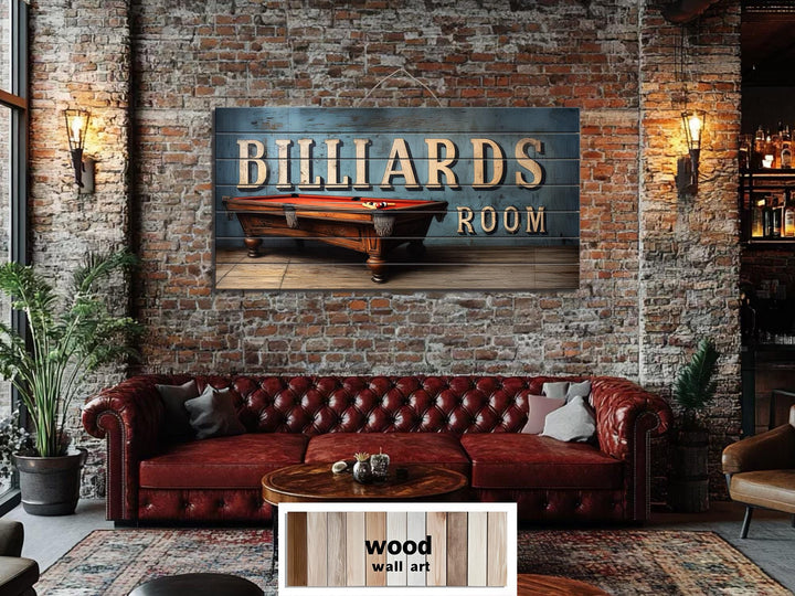 Billiards Room Sign Distressed Wood Wall Art