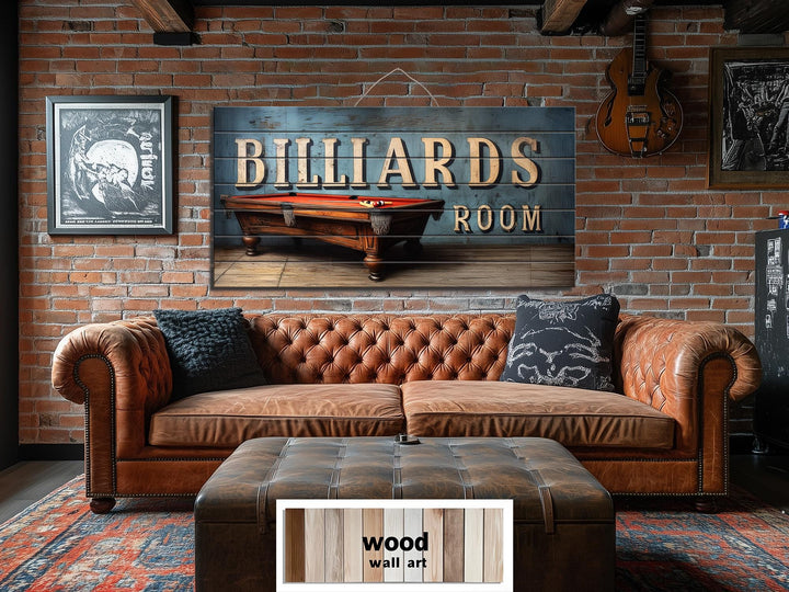 Billiards Room Sign Distressed Wood Wall Art