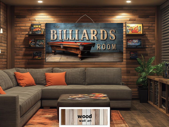 Billiards Room Sign Distressed Wood Wall Art