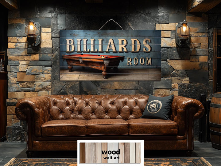 Billiards Room Sign Distressed Wood Wall Art