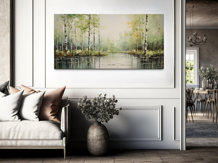 Birch Tree Forest Abstract Rustic Framed Canvas Wall Art