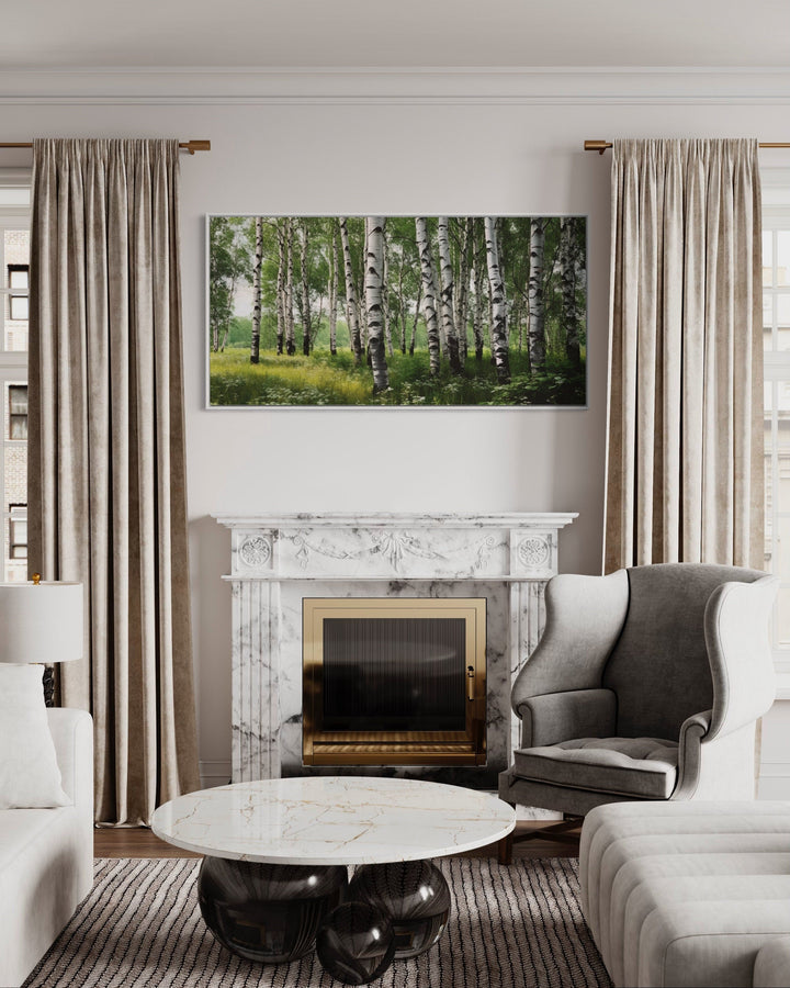 Birch Tree Forest Painting Framed Canvas Wall Art