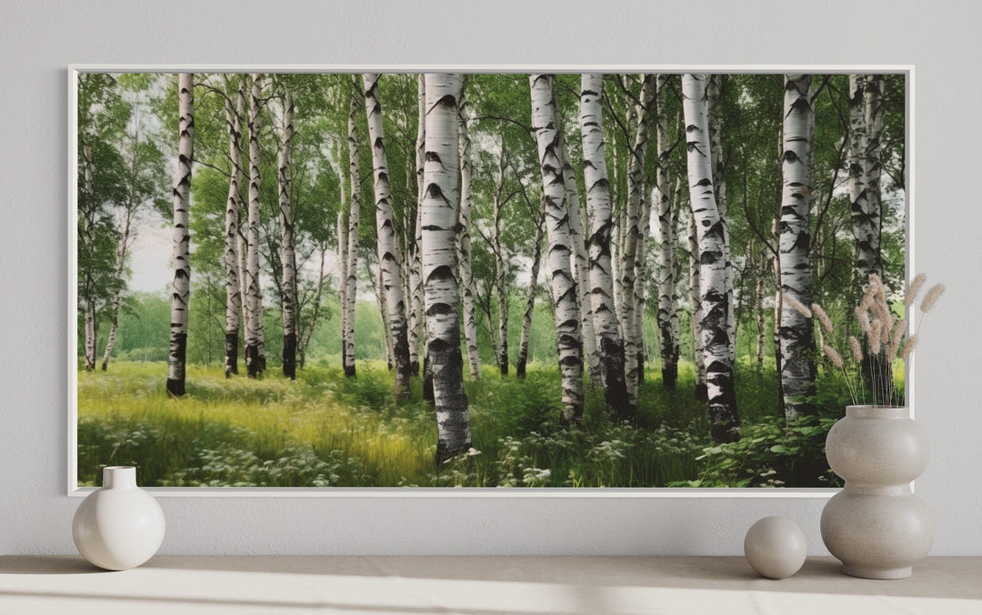 Birch Tree Forest Painting Framed Canvas Wall Art