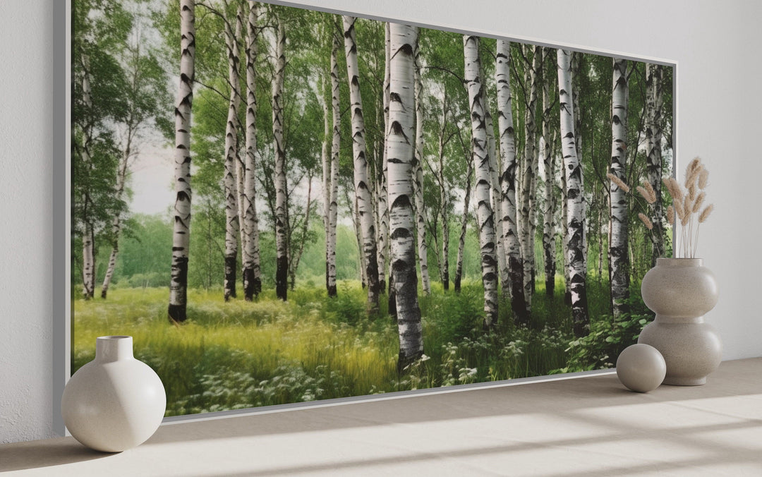 Birch Tree Forest Painting Framed Canvas Wall Art