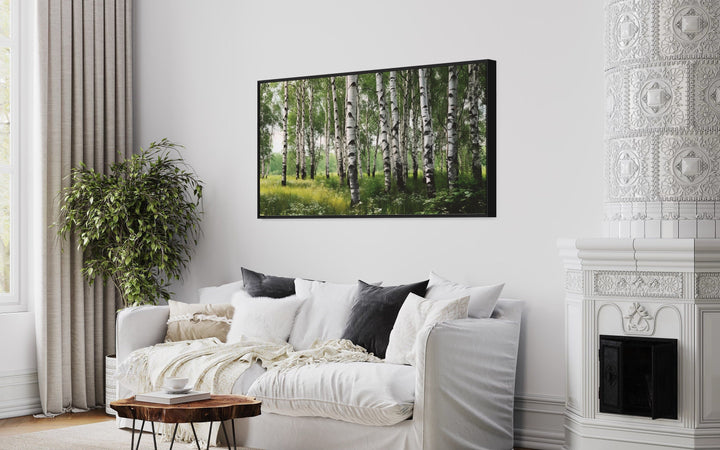 Birch Tree Forest Painting Framed Canvas Wall Art