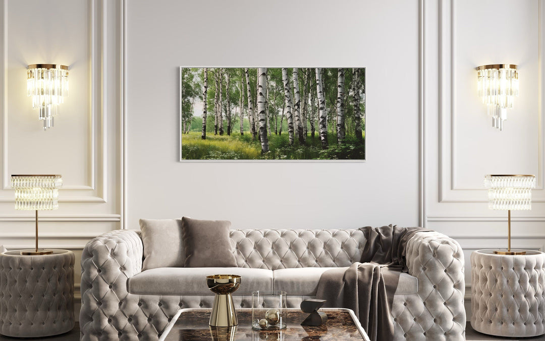 Birch Tree Forest Painting Framed Canvas Wall Art