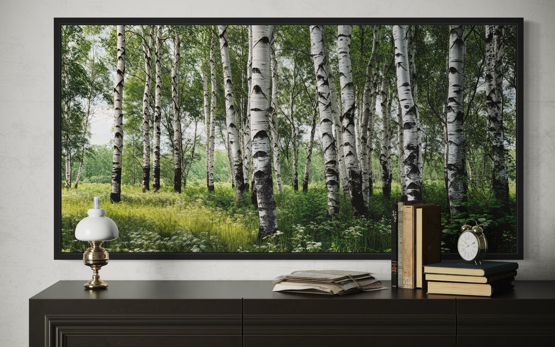 Birch Tree Forest Painting Framed Canvas Wall Art