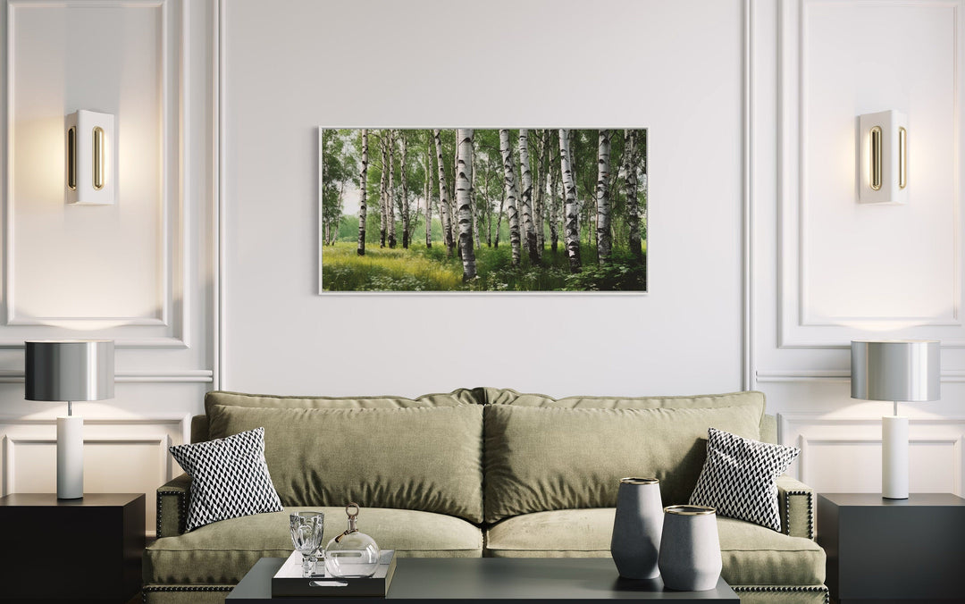 Birch Tree Forest Painting Framed Canvas Wall Art