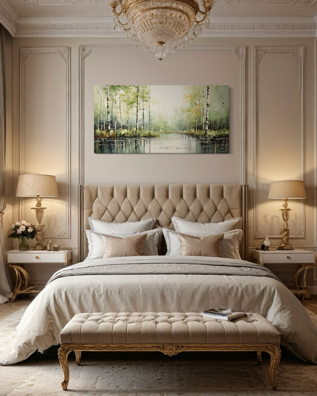 Birch Tree Wall Art - Rustic Framed Canvas Forest Painting for Living Room Decor