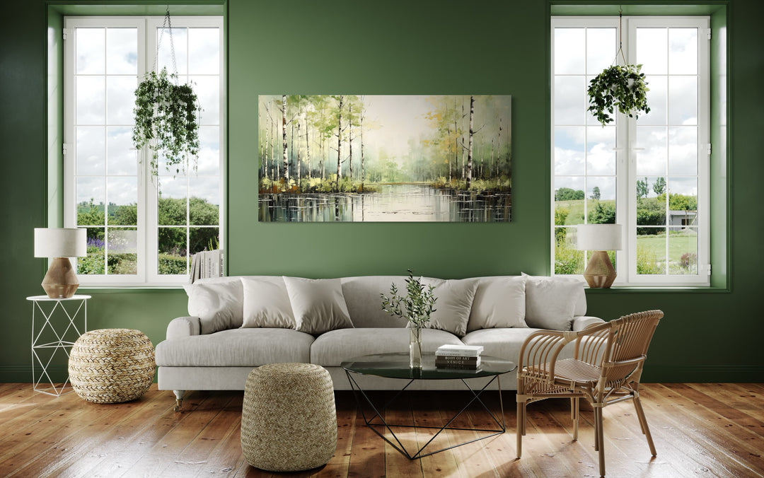 Birch Tree Wall Art - Rustic Framed Canvas Forest Painting for Living Room Decor
