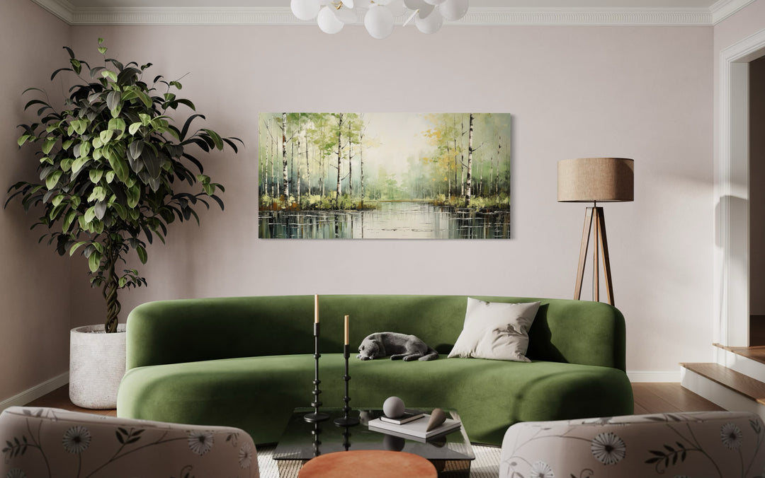 Birch Tree Wall Art - Rustic Framed Canvas Forest Painting for Living Room Decor