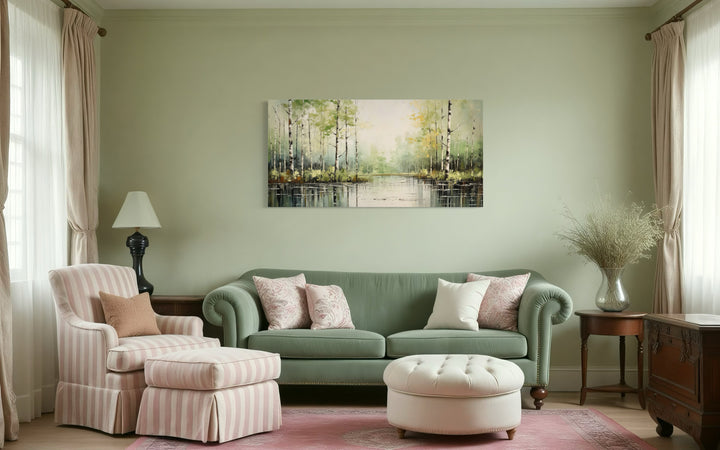 Birch Tree Wall Art - Rustic Framed Canvas Forest Painting for Living Room Decor