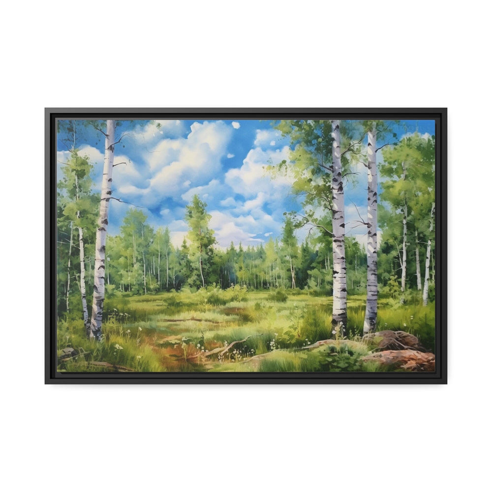 Birch Trees Forest In Summer Framed Canvas Wall Art