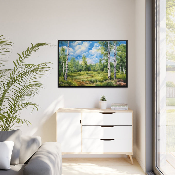 Birch Trees Forest In Summer Framed Canvas Wall Art