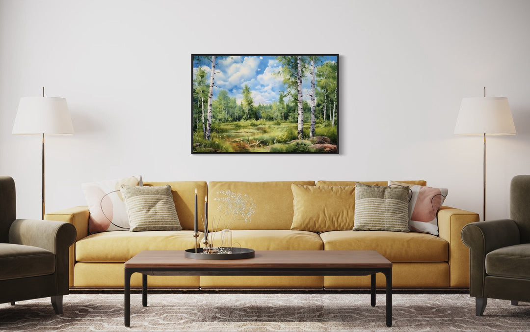 Birch Trees Forest In Summer Framed Canvas Wall Art