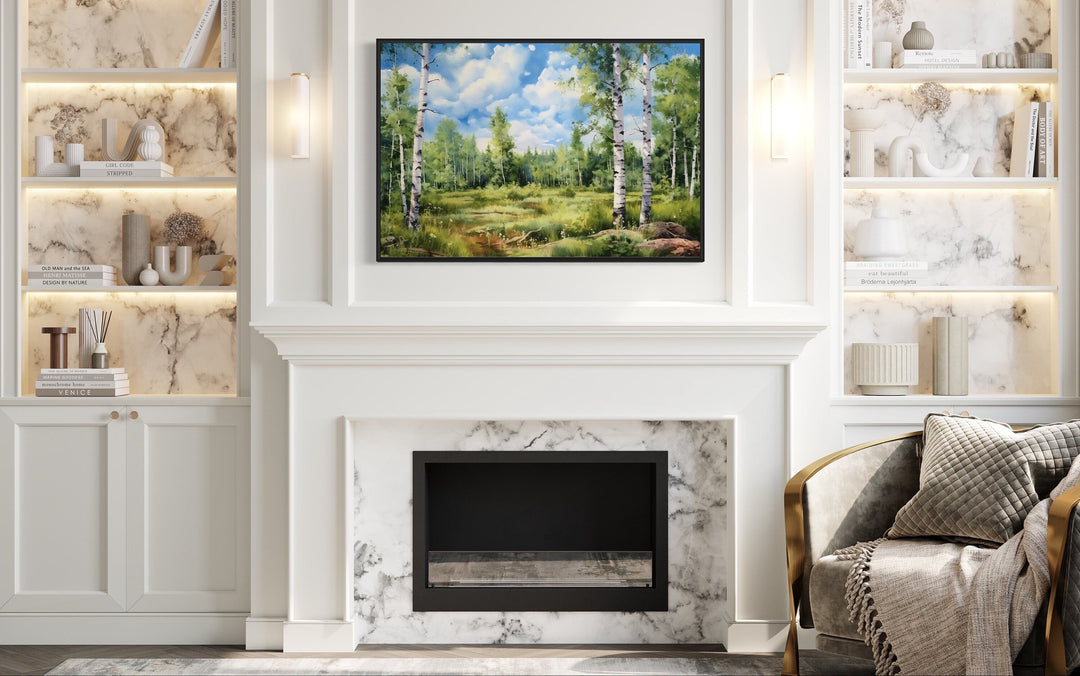 Birch Trees Forest In Summer Framed Canvas Wall Art