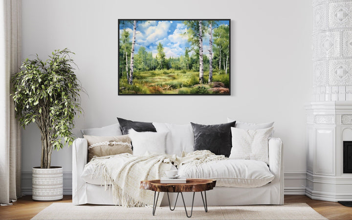 Birch Trees Forest In Summer Framed Canvas Wall Art