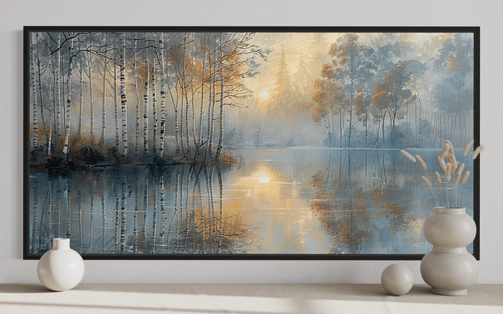 Birch Trees In Spring Silver Gold Forest Landscape Wall Art