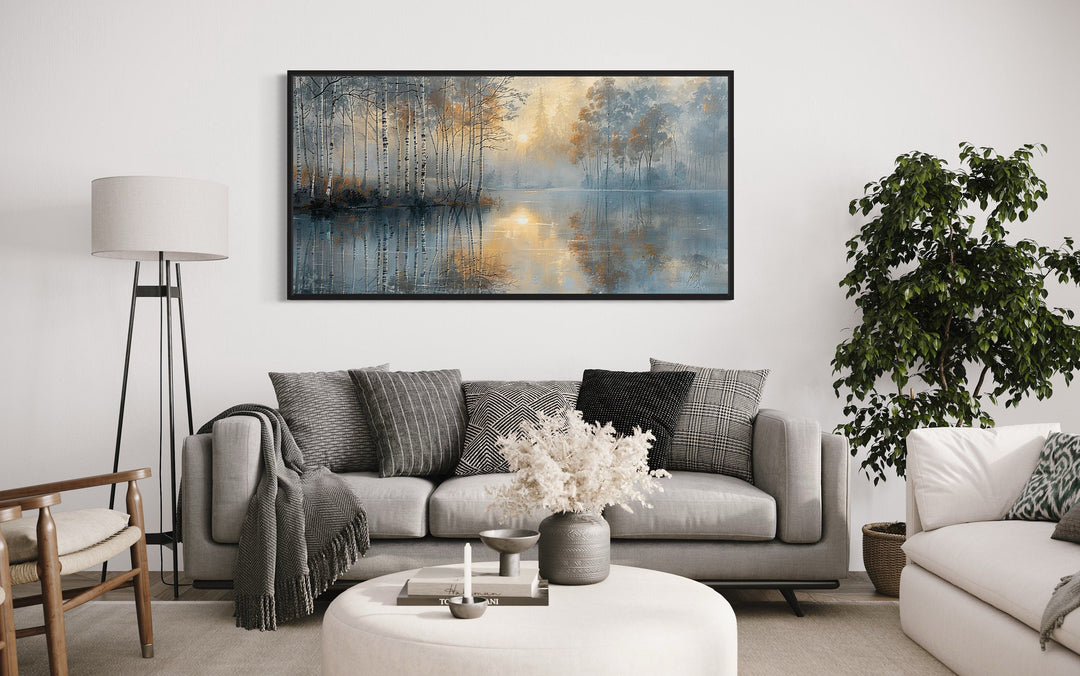 Birch Trees Wall Art – Silver Gold Forest Landscape Canvas for Modern Minimalist Rooms