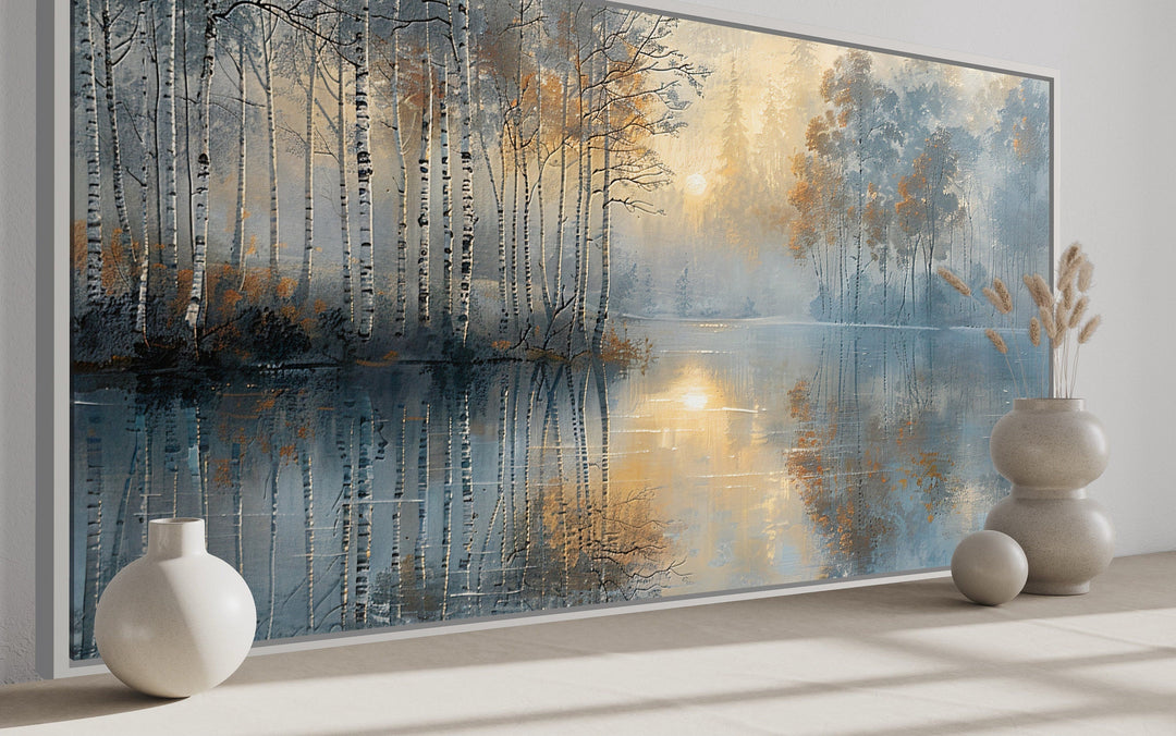 Birch Trees Wall Art – Silver Gold Forest Landscape Canvas for Modern Minimalist Rooms