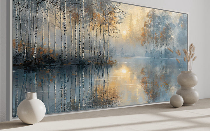 Birch Trees Wall Art – Silver Gold Forest Landscape Canvas for Modern Minimalist Rooms