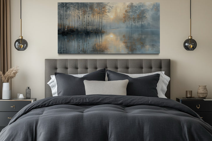 Birch Trees Wall Art – Silver Gold Forest Landscape Canvas for Modern Minimalist Rooms