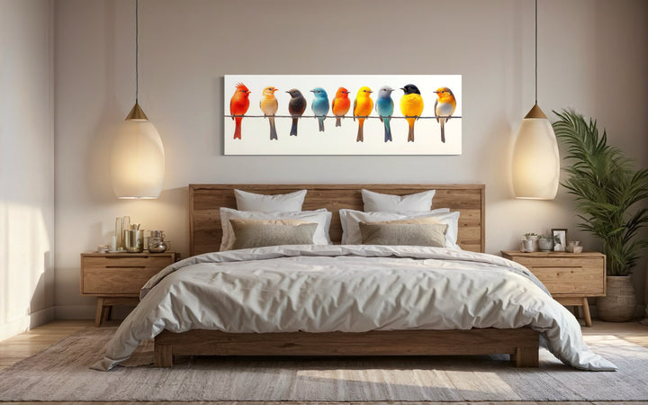 Birds On A Wire Long Horizontal Framed Canvas Wall Art