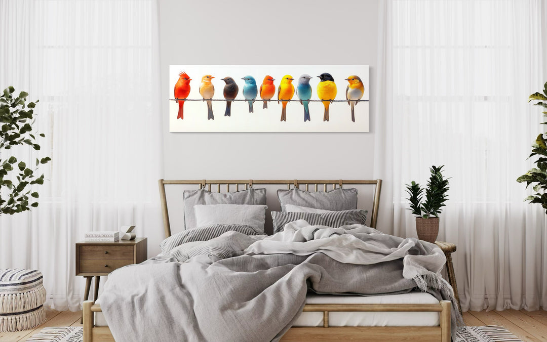 Birds On A Wire Long Horizontal Framed Canvas Wall Art