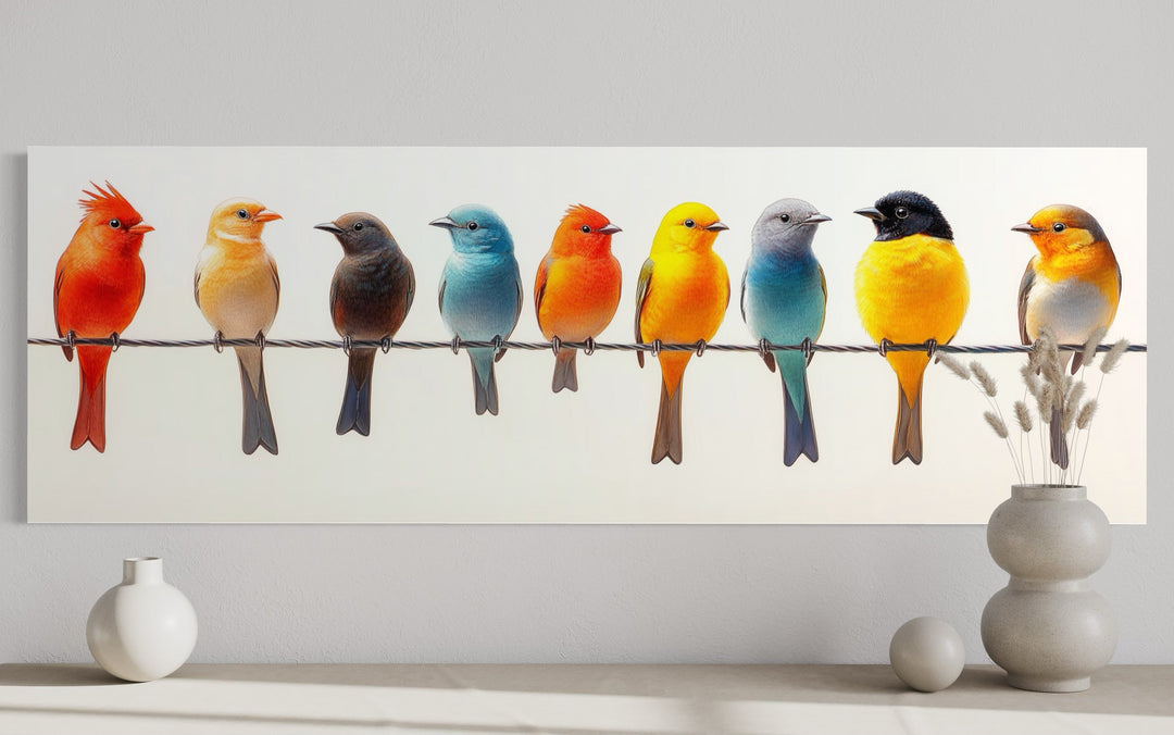 Birds On A Wire Long Horizontal Framed Canvas Wall Art