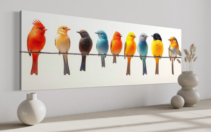 Birds On A Wire Long Horizontal Framed Canvas Wall Art