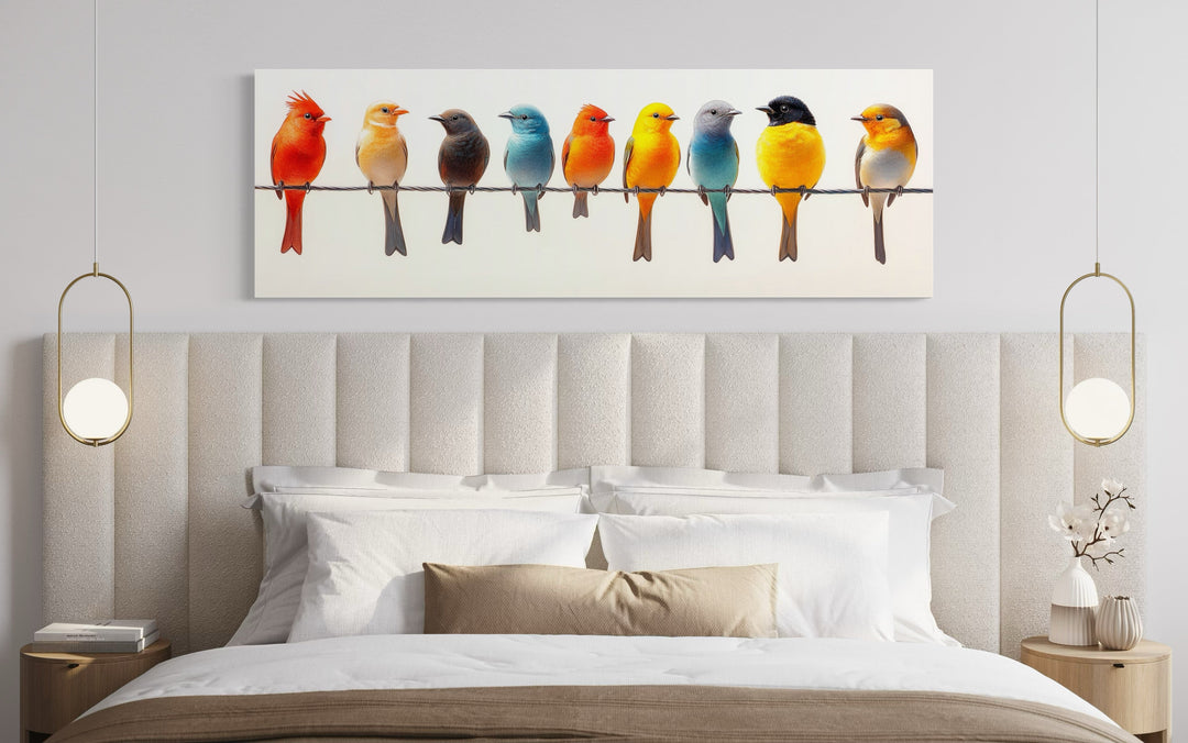 Birds On A Wire Long Horizontal Framed Canvas Wall Art