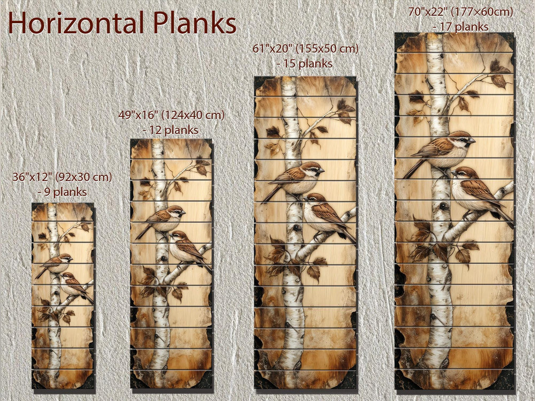 Birds On Birch Tree Vertical Narrow Distressed Wood Wall Decor