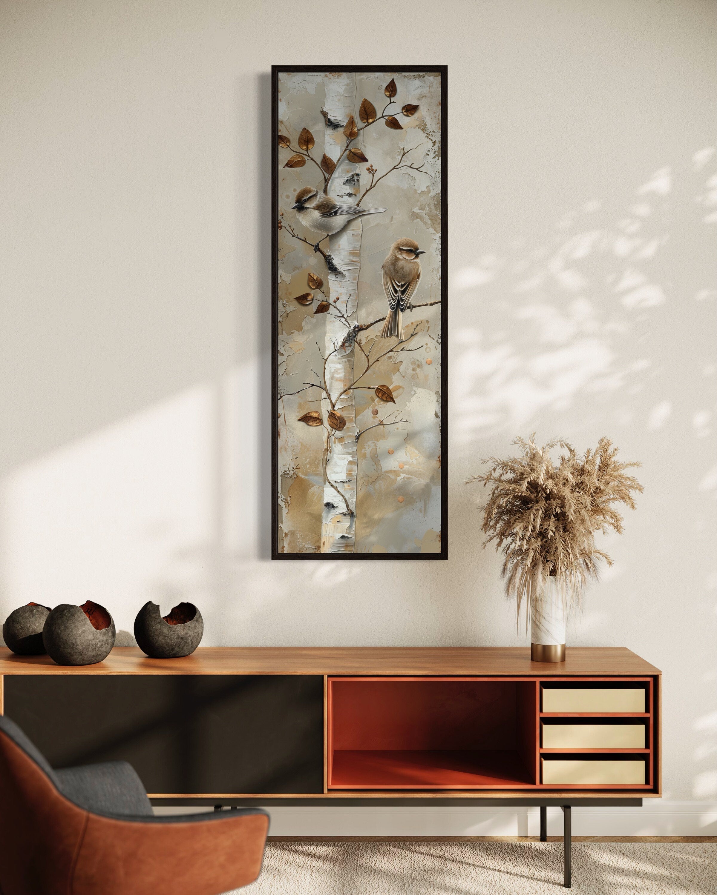 Birds on Birch Tree Vertical Wall Art | Nature Decor – Wall Decor