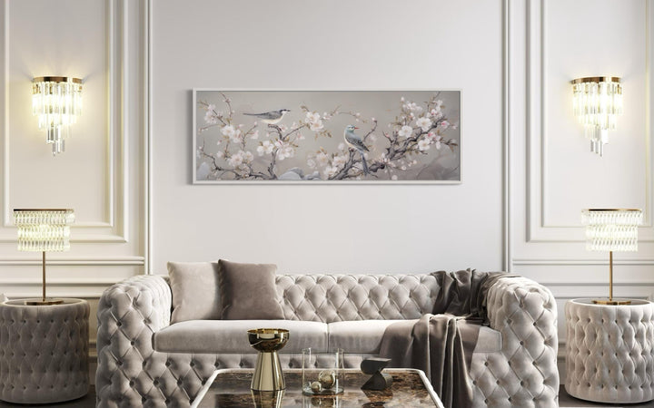 Birds on Blossoming Branch Horizontal Framed Canvas Wall Art