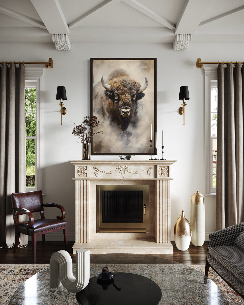 Bison Abstract Painting Extra Large Framed Canvas Wall Art