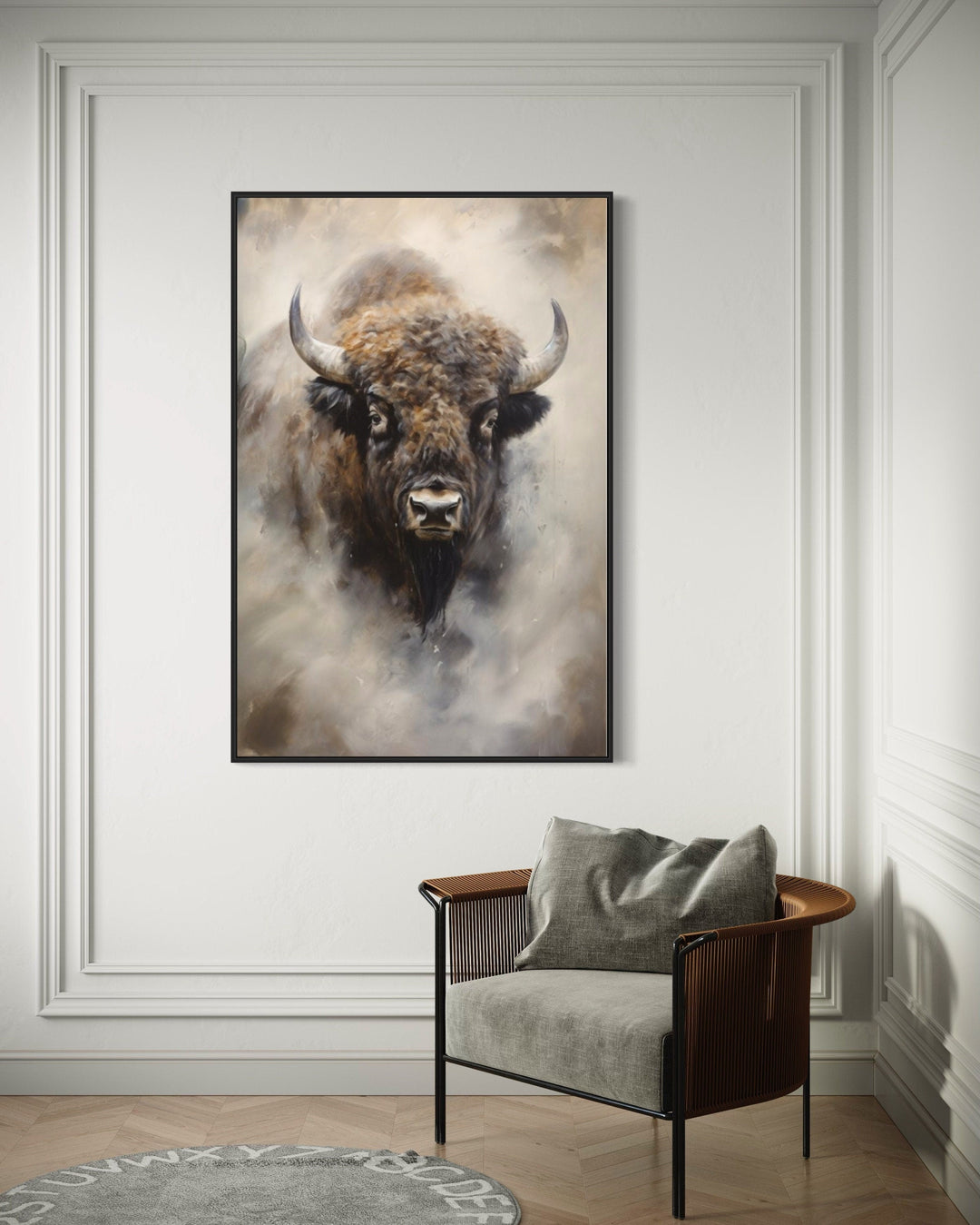 Bison Abstract Painting Extra Large Framed Canvas Wall Art