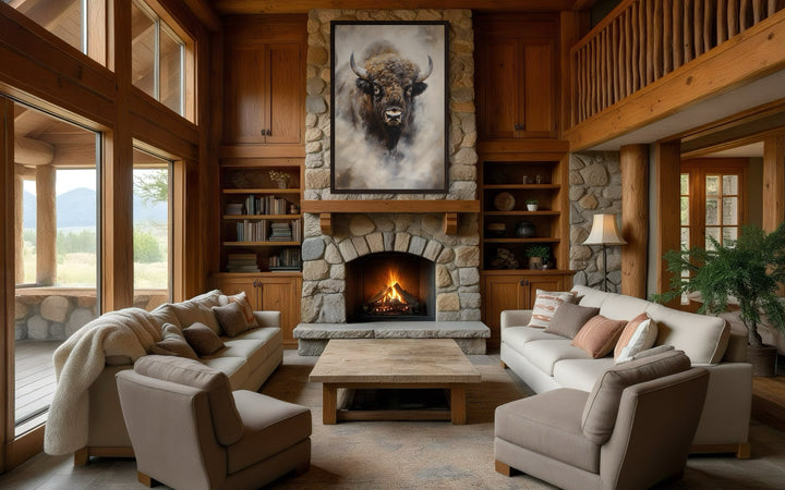 Bison Abstract Painting Extra Large Framed Canvas Wall Art