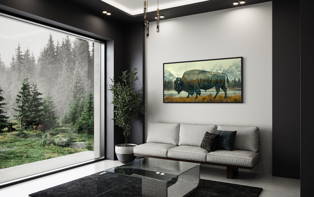 Bison Wall Art - Yellowstone Double Exposure Canvas | Rustic Wildlife Decor Print